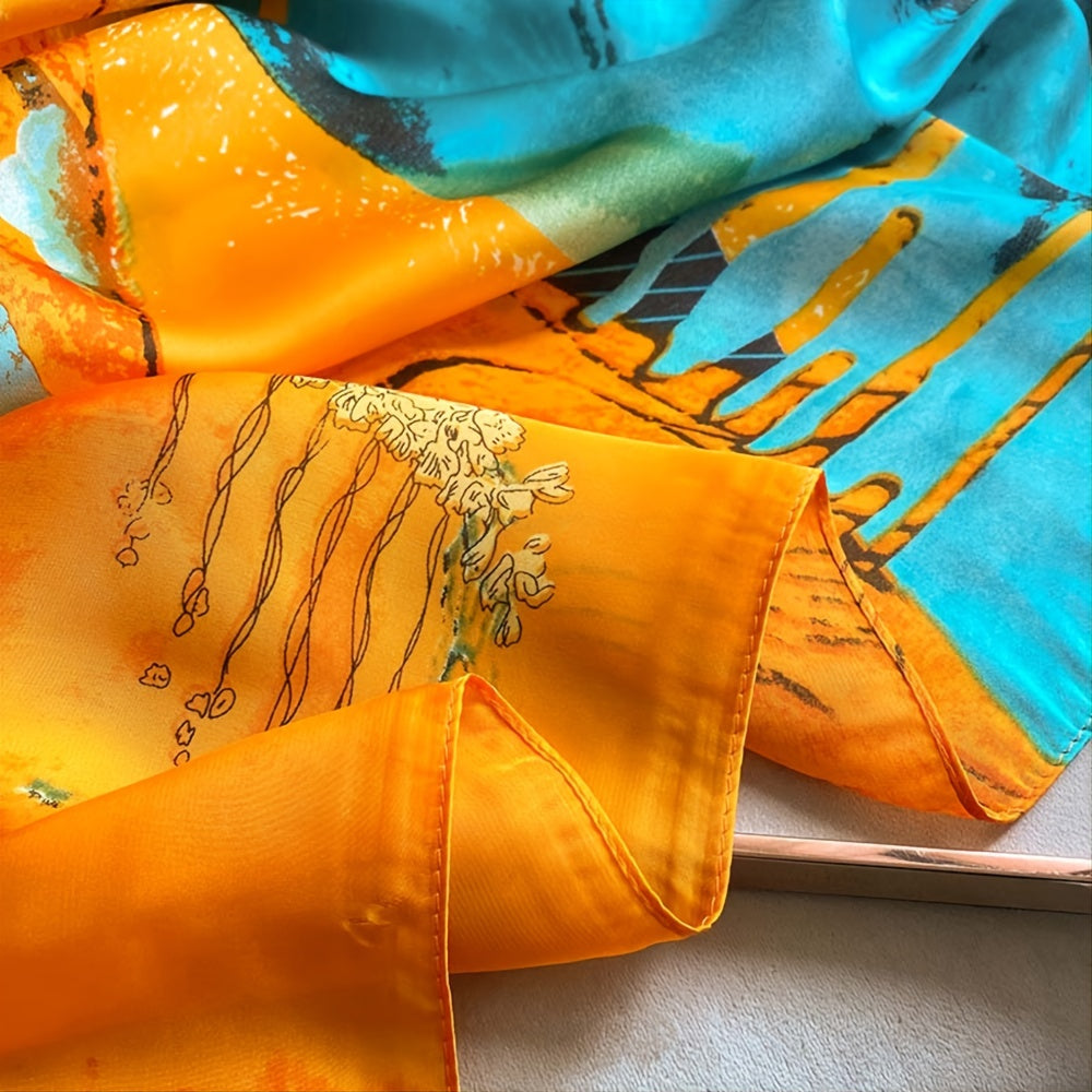 Peacock Floral Silk Satin Large Scarf