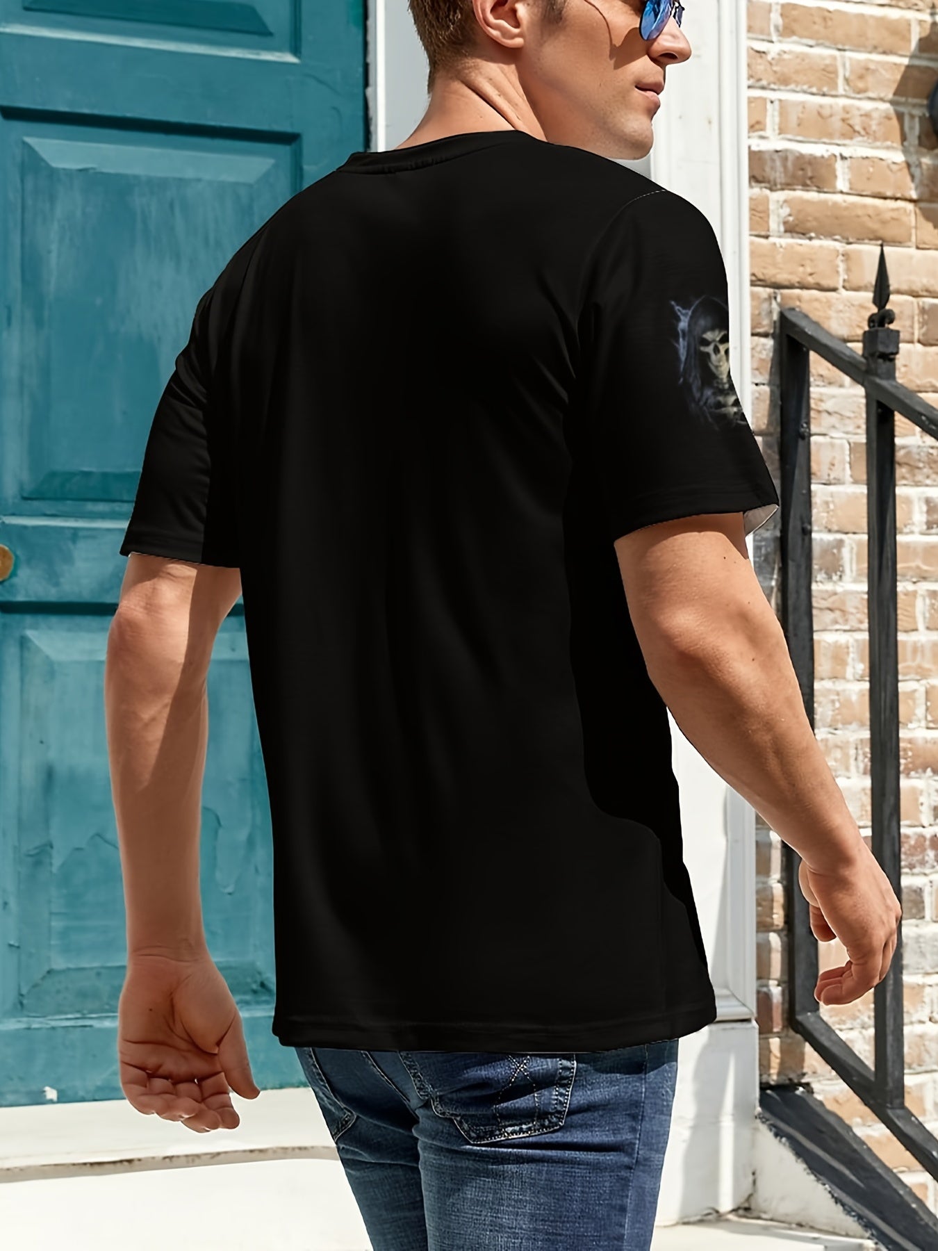 Halloween Skeleton Print Men's Graphic Crew Neck T-shirt