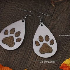 Men's Wooden Dog Paw Drop Earrings