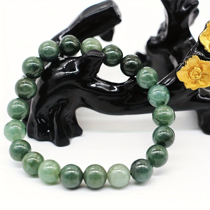 Men's Natural Jadeite Beads Bracelet 9mm 0.35inch Oil Sapphire Bead 21pcs