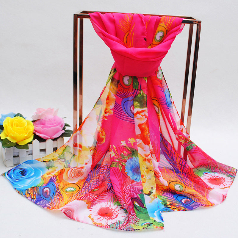 Chiffon Printed Silk Scarf Neckerchief Head Wrap Beach Women Shawl