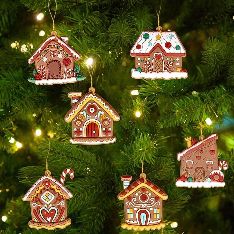 6pcs Gingerbread House Pendants PVC Ornaments