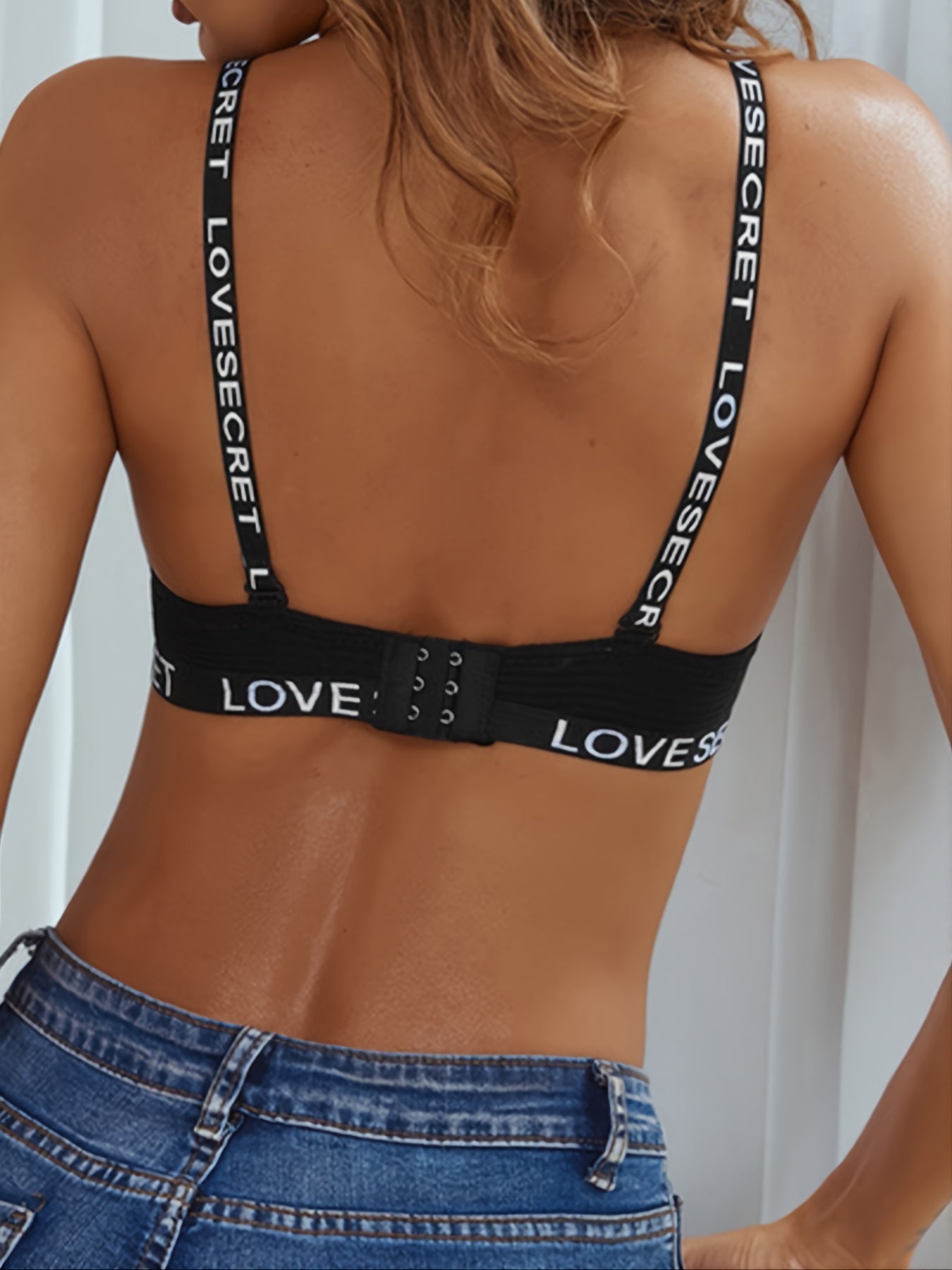 Solid Letter Tape Push Up Bra Soft Ribbed Lingerie