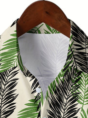 Leaf Pattern Hawaiian Shirt Men's Button Up Short Sleeve