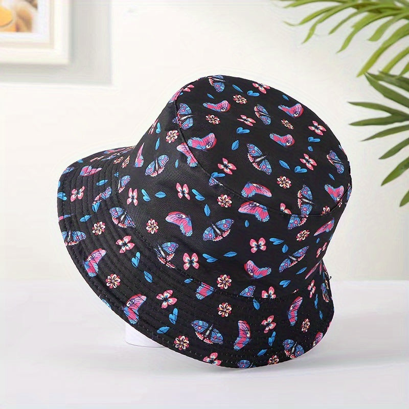 Butterfly Print Reversible Bucket Hat Lightweight Basin Hat Casual Sunscreen