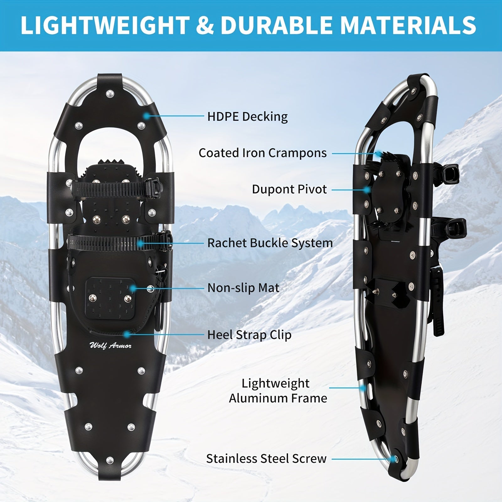 Lightweight Snowshoes Aluminum Snow Shoes w/ Trekking Poles & Bag