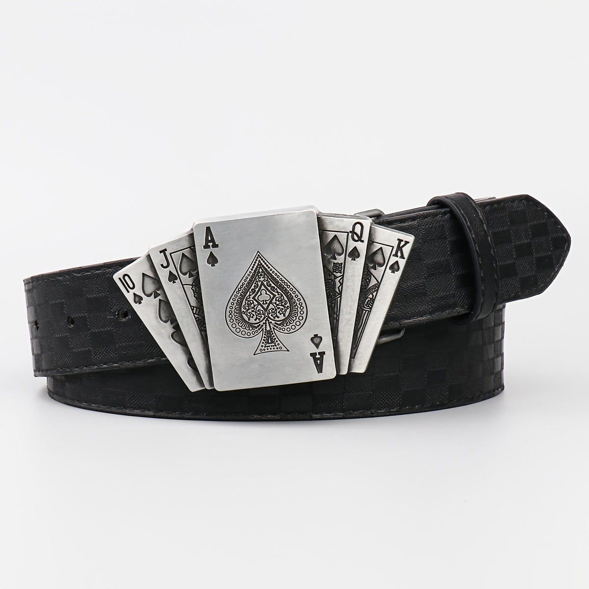 Men's Smooth Buckle PU Belt Playing Card Design