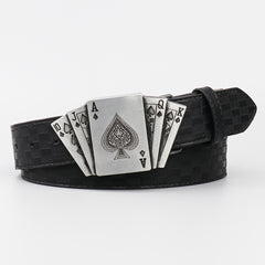 Men's Smooth Buckle PU Belt Playing Card Design