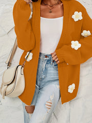  Casual Cardigan Women's Plus Floral Applique Lantern Sleeve