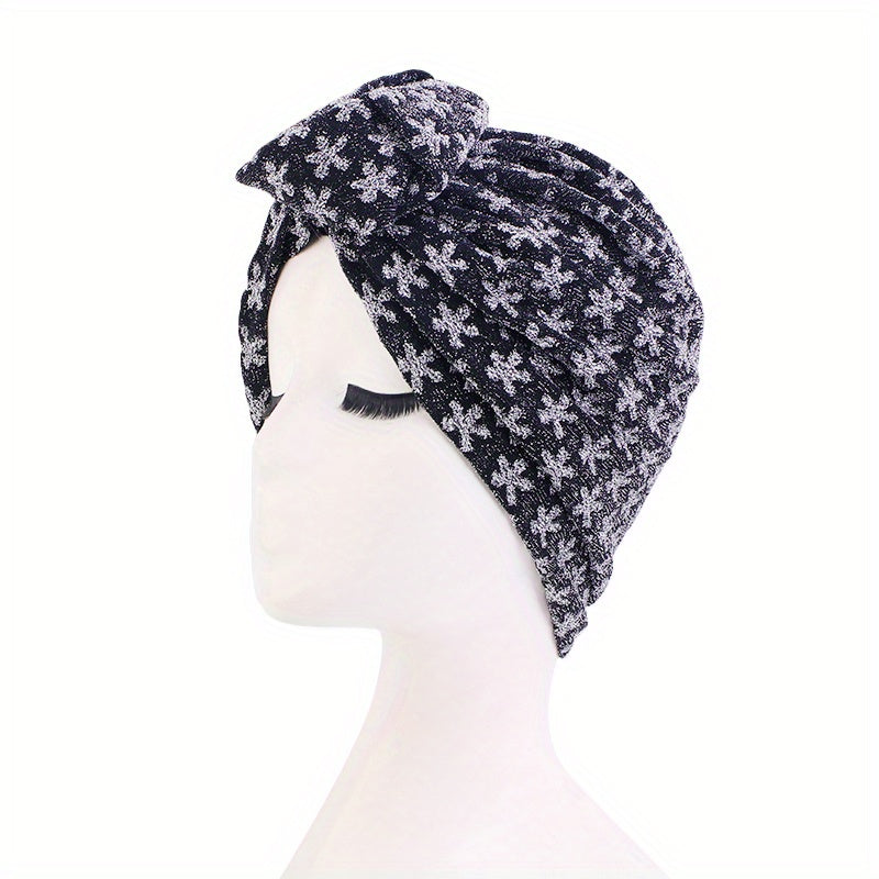 Glitter Flower Jacquard Turban Cap Solid Knotted Hijab Head Wraps