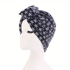 Glitter Flower Jacquard Turban Cap Solid Knotted Hijab Head Wraps
