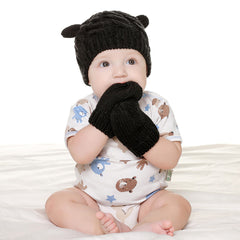 Newborn Infant Ear Knitted Beanie Hat Warm Winter Cap & Mittens Gloves Set