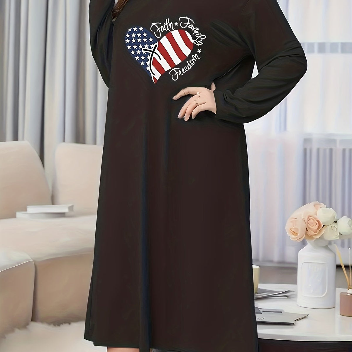  Independence Casual Nightdress Women's Plus Flag Pattern Heart & Lette