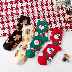 4 Pairs Cartoon Christmas Print Socks Women's Stockings