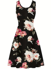  Floral Print Pleated A-line Party Dress