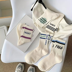 5 Pairs Letter Print Socks for Women Breathable All match Stockings