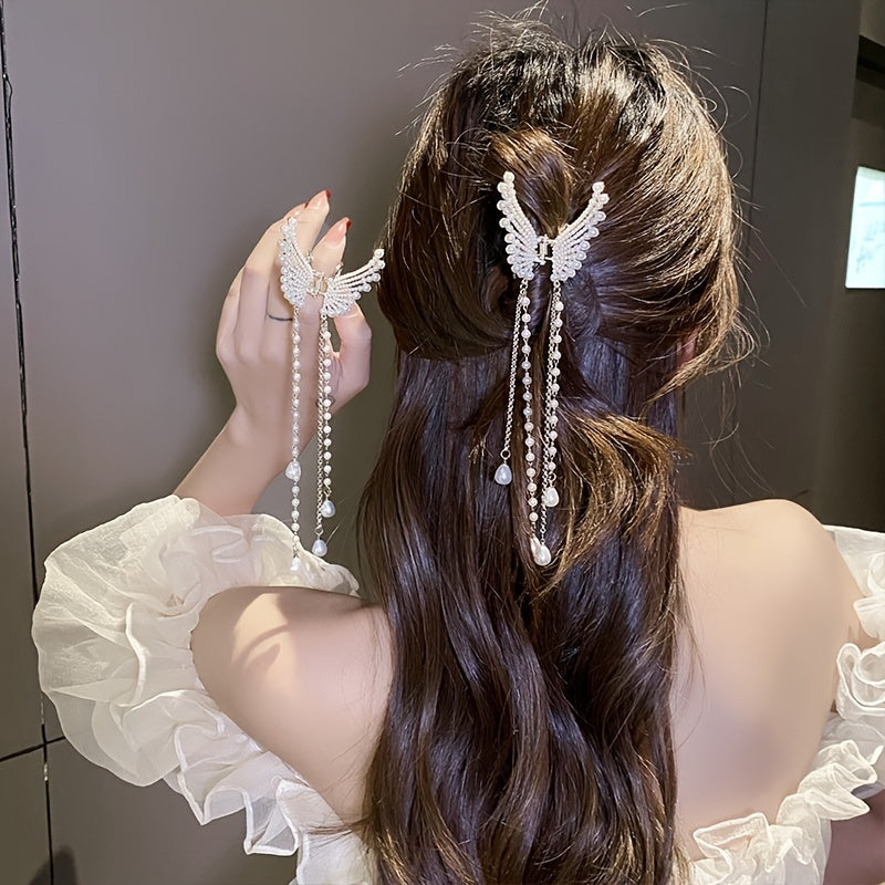 Long Tassel Hair Claw Clips Rhinestone Butterfly Hair Barrettes for Women