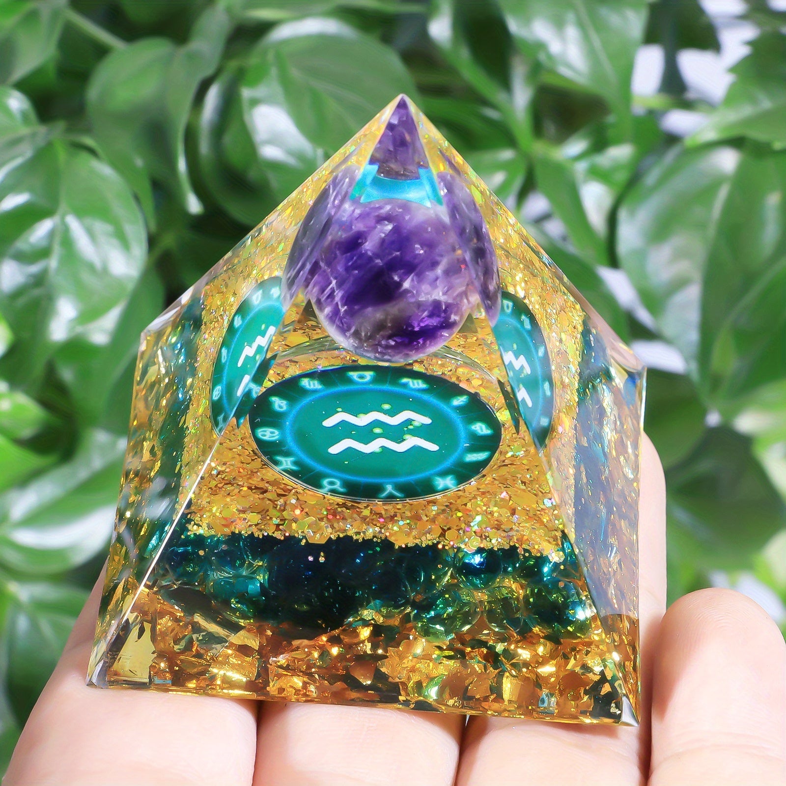Zodiac Pyramid Amethyst Peridot Healing Crystal