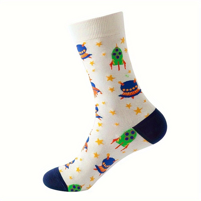 5 Pairs Cartoon Print Socks Soft Women's Mid Tube Stockings