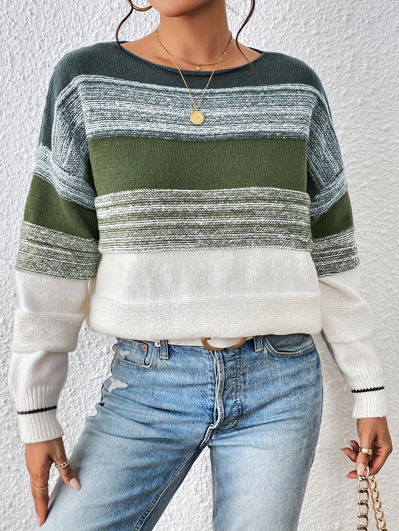  Colorblock Sweater Women's Long Sleeve Pullover Jumper
