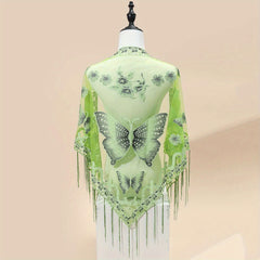 Triangle Scarf Butterfly Flower Embroidery Lace Tassel Shawl
