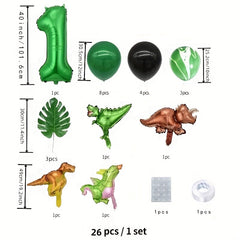 Jungle Dinosaur Birthday Party Balloons Set with Green Number Balloons