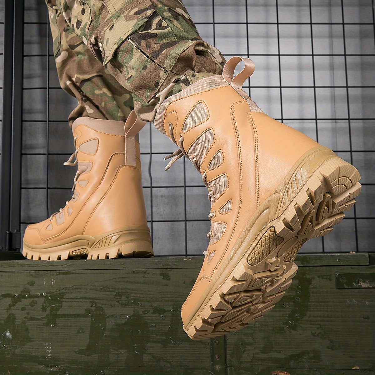 Men's Combat Boots Casual Lace up Walking Hiking Outdoor Shoes
