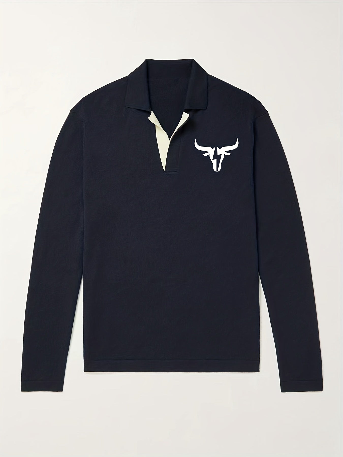 Bull Pattern Knit Polo Shirt Men's Casual Lapel Pullover Sweater