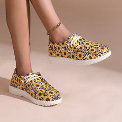 Women's Sunflower & Leopard Print Skateboard Shoes Lightweight Walking Shoes