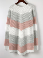  Colorblock Stripe Print Round Neck Jumper