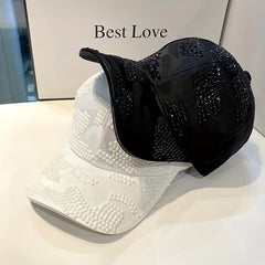 Rhinestone Decor Adjustable Baseball Cap Solid Cotton Sunscreen Dad Hats