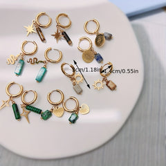 Irregular Stone Pendant Earrings Stainless Steel 18K Plated