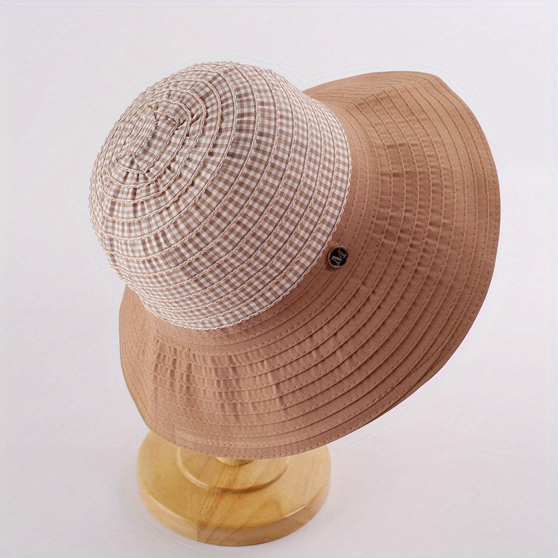 Plaid Striped Sun Hat UV Protection Bucket Hat Casual Sunscreen Beach Hat