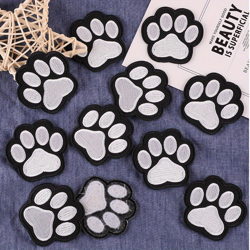 10pcs Cartoon Puppy Paw Prints Embroidery Patches Iron On / Sew On For Jackets