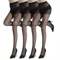 4 Pairs Sheer Tights High Waist Anti-snag Pantyhose Women's Stockings
