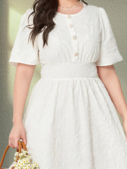  Solid Textured Button Decor Maxi Dress