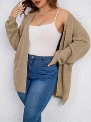  Solid Ripped Lantern Sleeve Open Front Cardigan