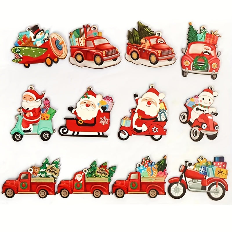 12pcs Red Truck Christmas Ornaments Snowman Xmas Tree Decorations