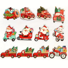 12pcs Red Truck Christmas Ornaments Snowman Xmas Tree Decorations