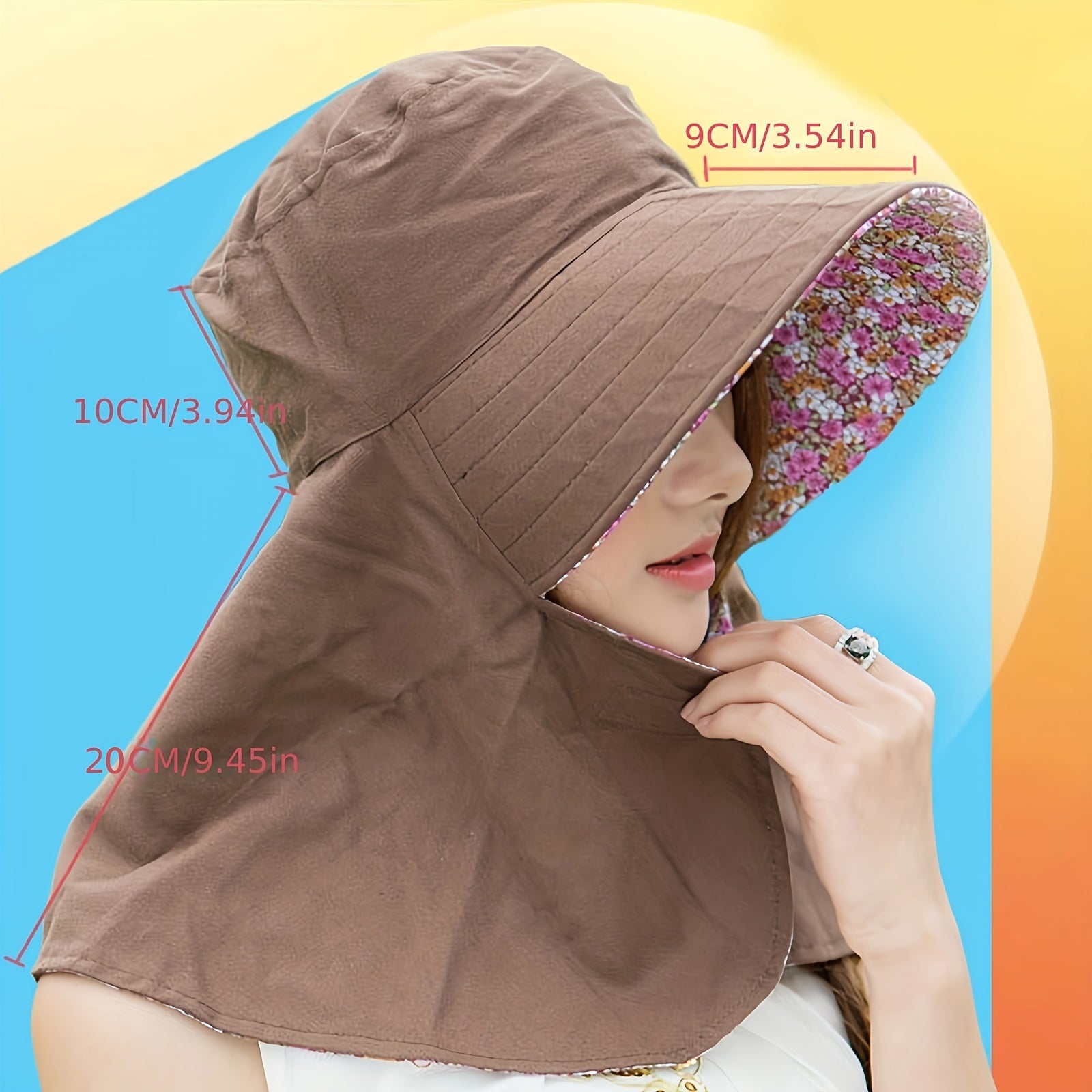Flower Print Sun Hat Wide Neck Guard UV Protection Visor Hat