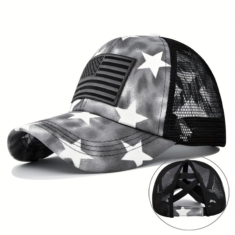 Pentagram Tie Dye Ponytail Baseball Cap Flag Embroidery Sports Hat