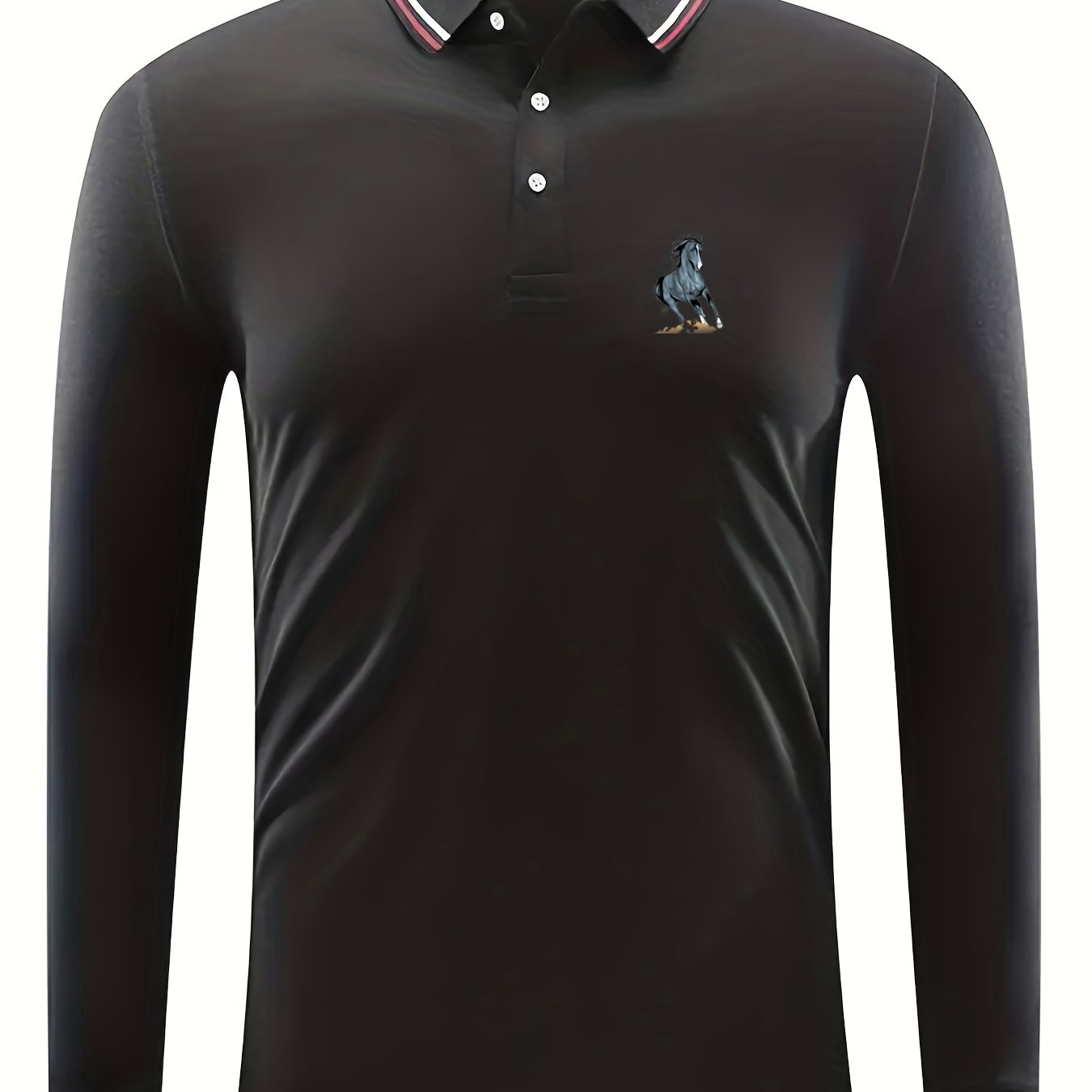 Men's Horse Print Long Sleeve Polo Shirt Casual Slightly Stretch
