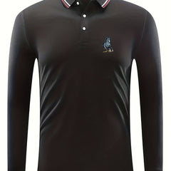 Men's Horse Print Long Sleeve Polo Shirt Casual Slightly Stretch
