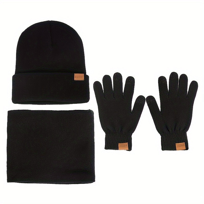 Winter Knitted Hat Scarf Gloves Set Outdoor Cycling Ski Warm Beanies