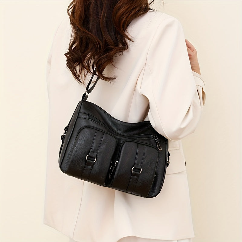 Vintage PU Leather Crossbody Bag Pockets Shoulder Bag for Women
