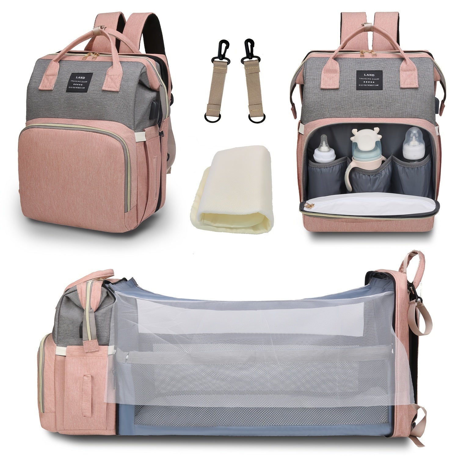 Diaper Bag Backpack with Changing Station Large Capacity Waterproof Sunshade