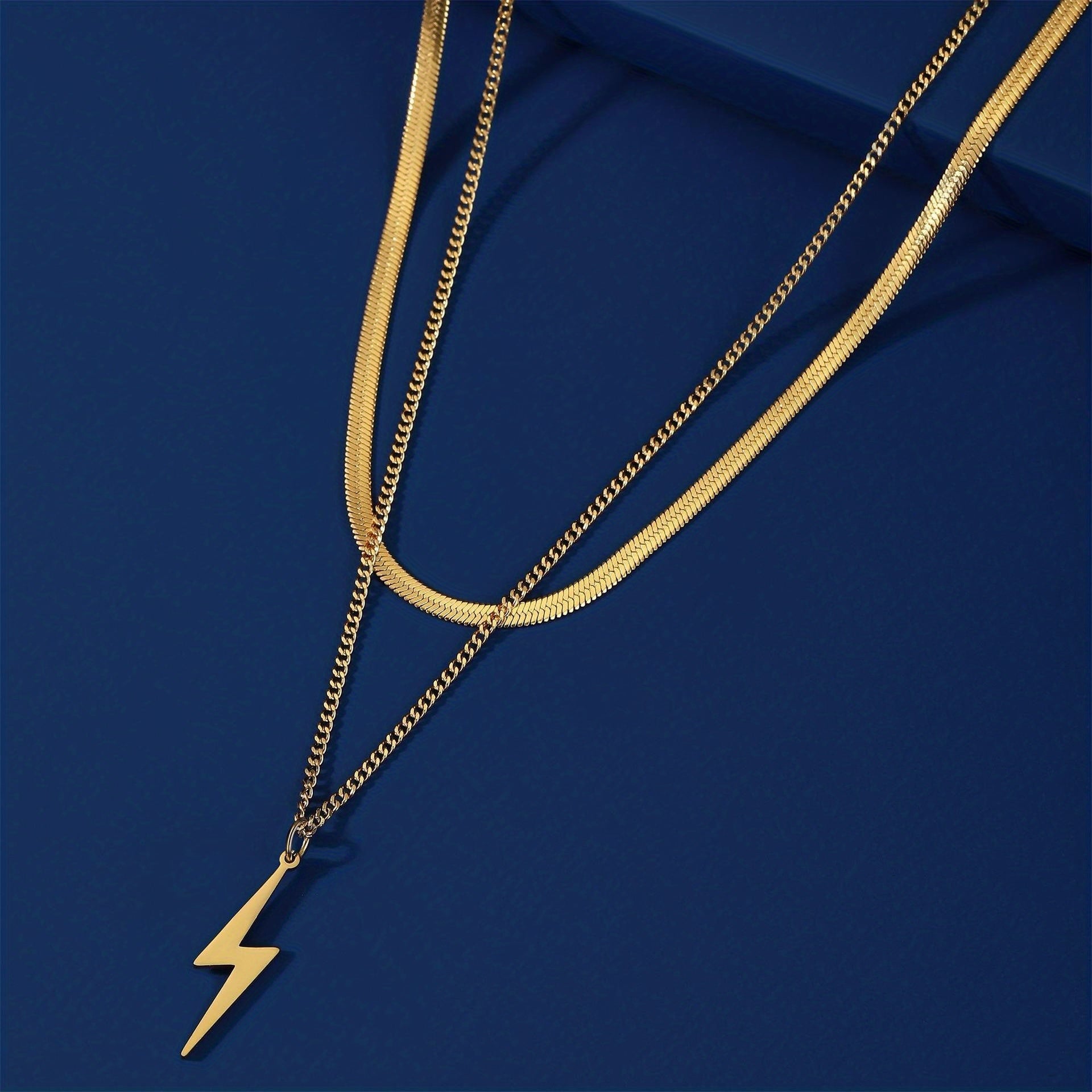 Silver Stainless Steel Lightning Pendant Men's Necklace