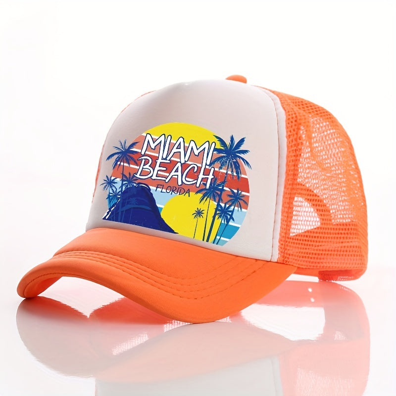 Unisex Breathable Adjustable Baseball Cap with Beach and Letter Embroidery