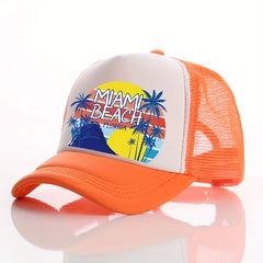 Unisex Breathable Adjustable Baseball Cap with Beach and Letter Embroidery