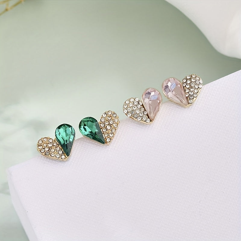 Green Pink Heart Diamond Earrings Halloween Gift